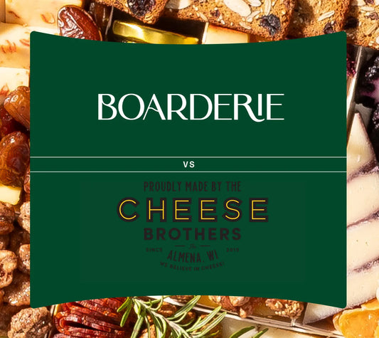 Boarderie versus Cheese Bros comparison showing artisanal cheese and charcuterie offerings