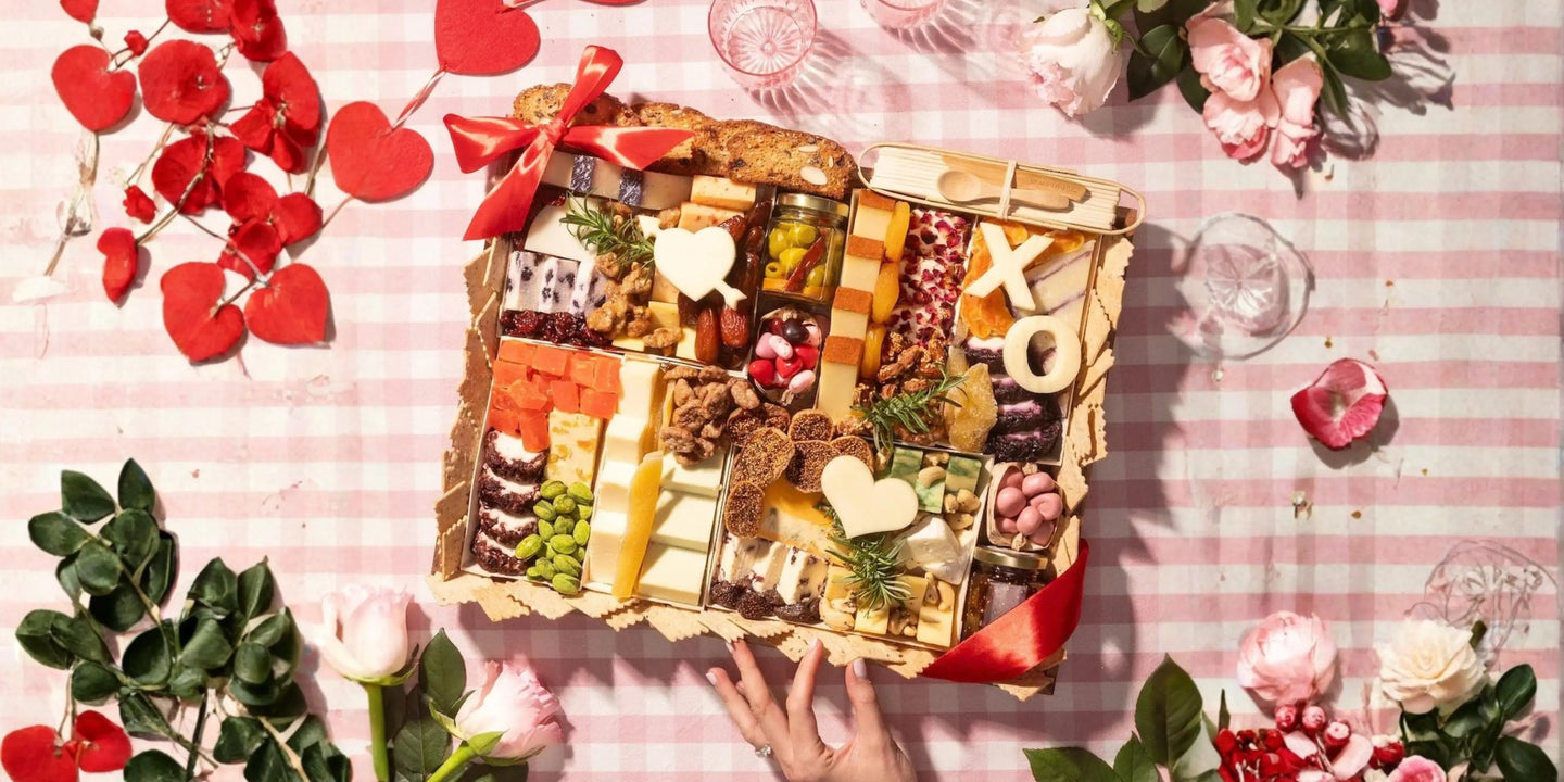 Charcuterie board for two works great in the long, narrow tray format: a balanced mix of 2–3 cheeses, 2 meats, crackers, something sweet, and one spread—perfect for sharing.