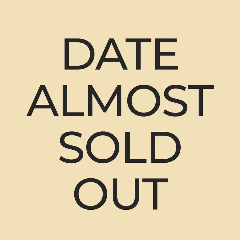Text overlay on beige background reading "DATE ALMOST SOLD OUT" in bold black capital letters.