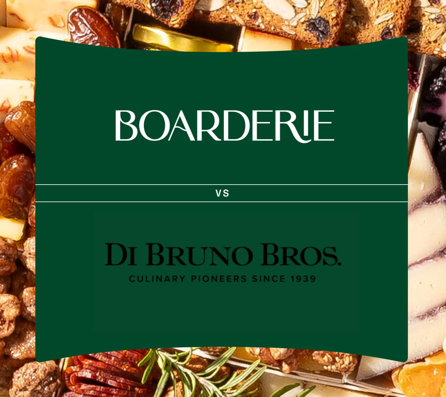 Boarderie versus Di Bruno Bros comparison showing gourmet cheese and charcuterie selection