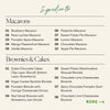 An ingredient list for the Large Halloween Boarderie Dessert Board detailing macarons, brownies, & cakes