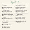 A clean ingredient list titled 'Ingredientes' for the Boarderie Happy Holidays Classic Cheese & Charcuterie Board on a light beige background, with categories for Cheeses, Accompaniments, and Charcuterie listed in black text.