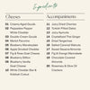 Ingredients list for cheese board showing ten artisanal cheeses and ten accompaniments including dried fruits, nuts, and spreads for Jewish holidays.
