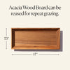 Our medium Cheese Boards are shipped on reusable Acacia wood boards for repeatable grazing