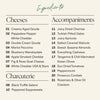 Ingredients list for a 4th of July charcuterie board: cheeses, charcuterie, and accompaniments.