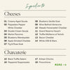 Ingredients list for the 4th of July charcuterie board: 14 artisan cheeses plus cured meats like truffle salami and chorizo.