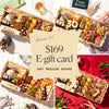 Collage of medium charcuterie boards showcasing a $169 e-gift card promotion for gourmet selections.