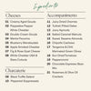 An ingredients list graphic organizing food items into three sections: Cheeses, Accompaniments, and Charcuterie with 21 items on the board. 