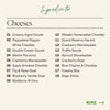 An ingredients of the Boarderie Large All Cheese Board listing the cheeses included. 