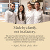 The Boarderie founders, a family team in chef attire, with text highlighting their family-run gourmet catering business.